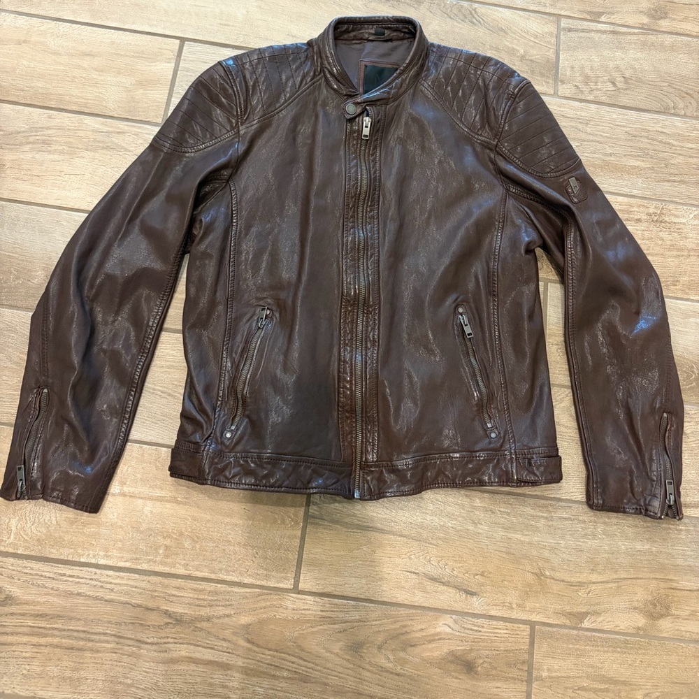 Mauritius Men's Brown Leather Zip-Front Jacket Motorcycle style 3X